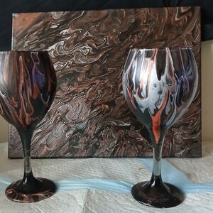 Elegant Swirl Canvas and Wine Glass Set
